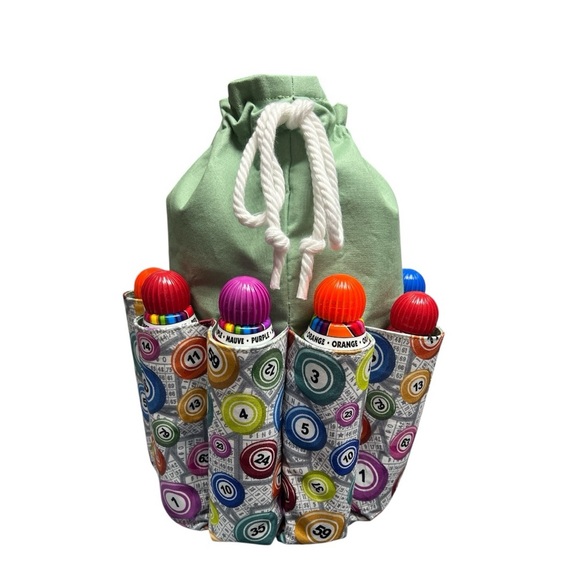 Hand Crafted Bingo Bag Dauber Bag Bingo Lover Handbag Drawstring Tote 10 pockets - Picture 7 of 16